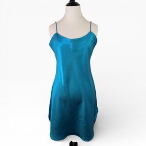 The Lingerie Collection Teal Mermaid Blue 100% Silk Nightgown Slip Dress Satin M